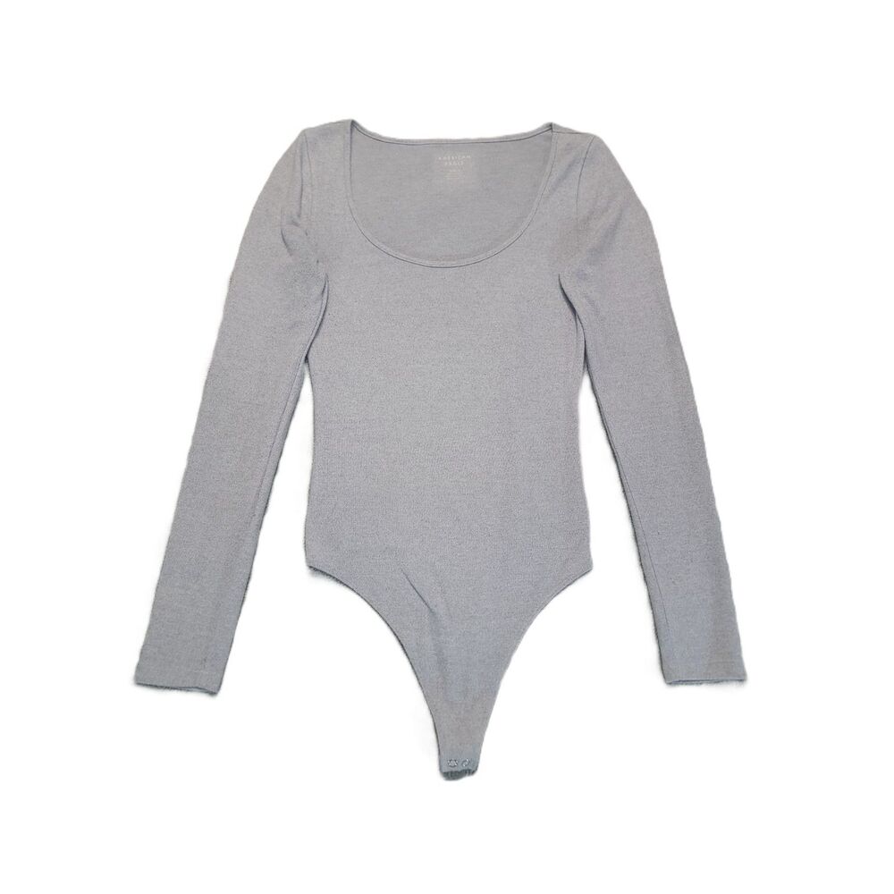 American Eagle Long Sleeve Bodysuit Womens M Stretch Gray Soft Y2K Top